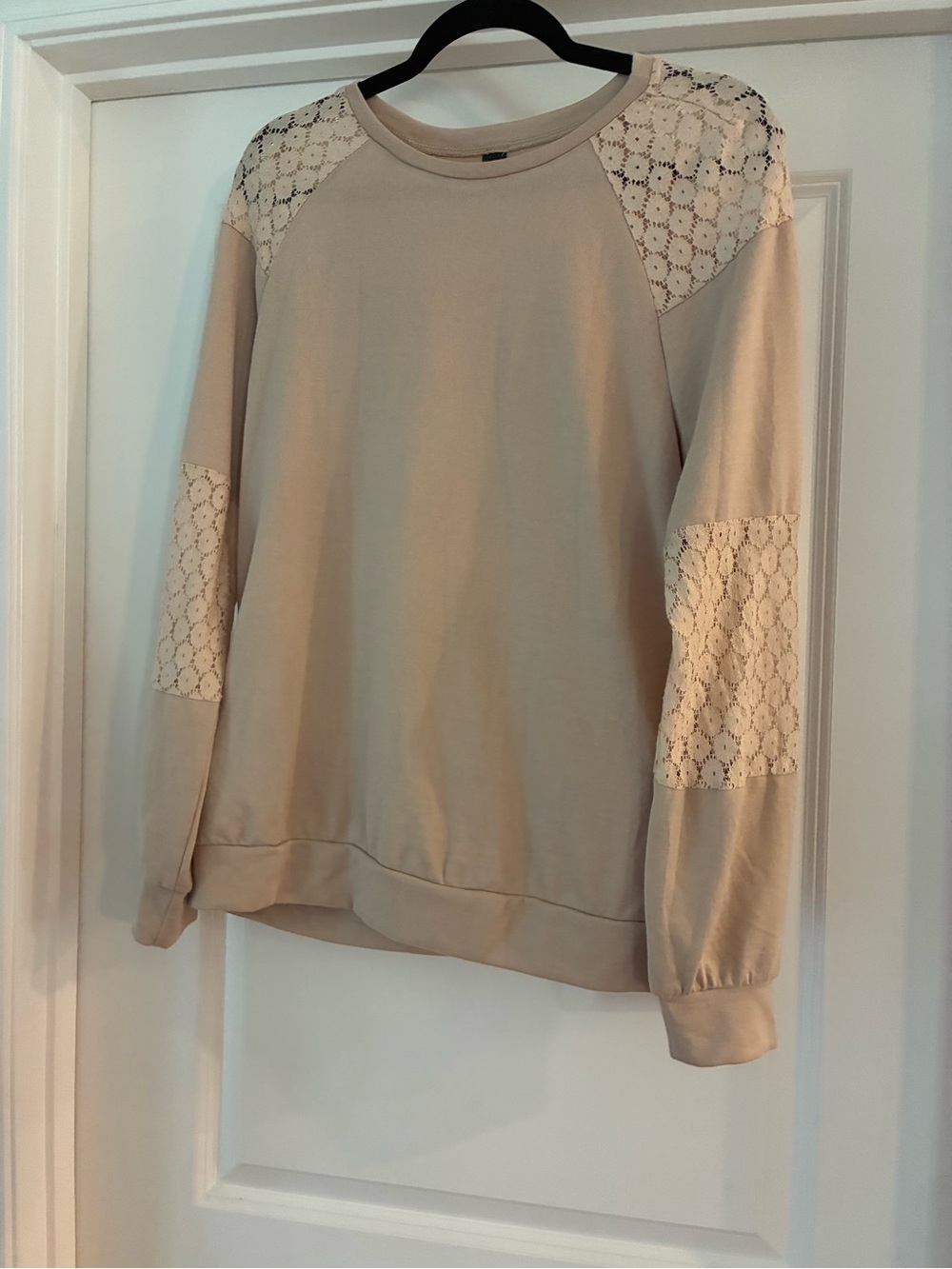 Creamy and dreamy, lace accented top, neutral and earthy